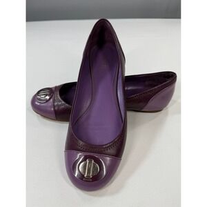 Coach Ballet Flats, Purple Leather, Turnlock Logo, Slip On Shoes SZ 8B